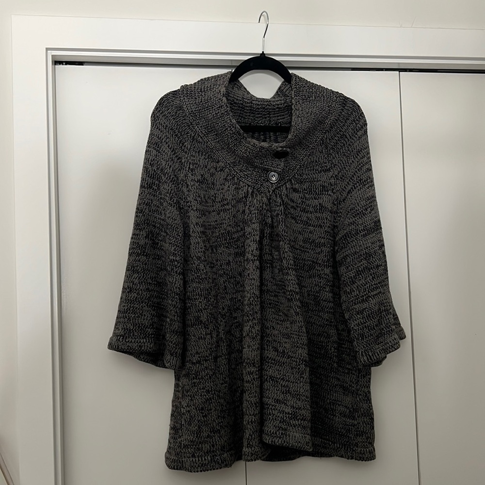 Cozy Button Up Cardigan Shawl with TShirt Detail Speckle Cape sweater spring